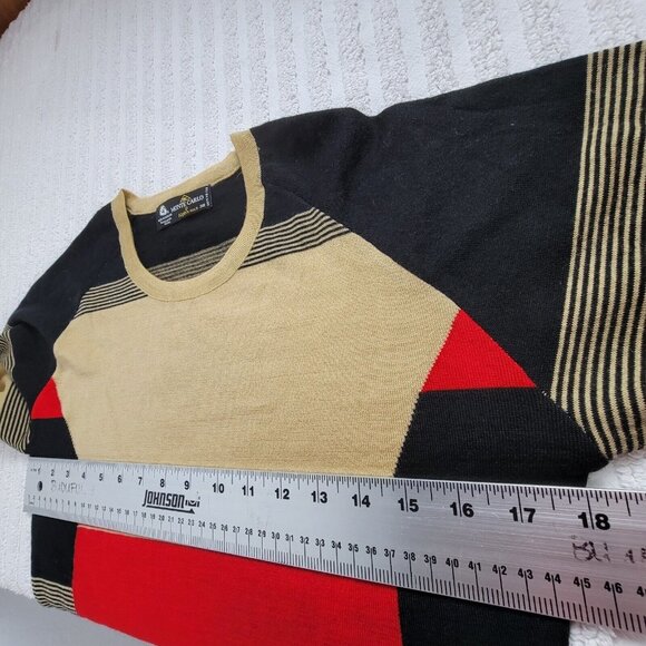 Monte Carlo Alpha Gold Sweater Women 38 Red Colorblock Merino Wool Knit Pullover - Picture 7 of 8